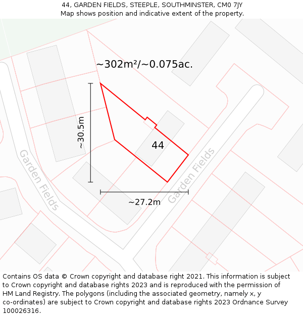 44, GARDEN FIELDS, STEEPLE, SOUTHMINSTER, CM0 7JY: Plot and title map