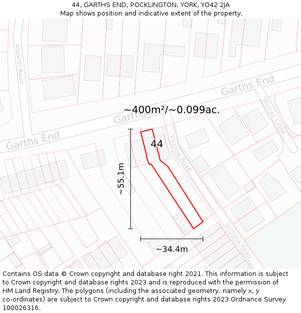 44, GARTHS END, POCKLINGTON, YORK, YO42 2JA: Plot and title map