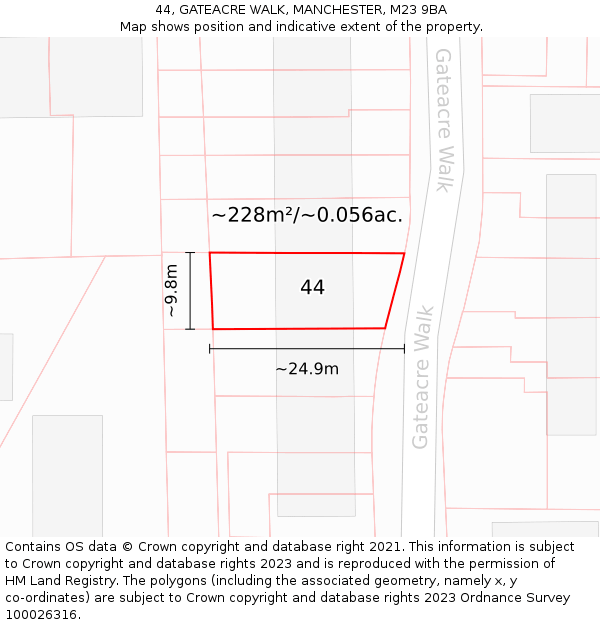 44, GATEACRE WALK, MANCHESTER, M23 9BA: Plot and title map