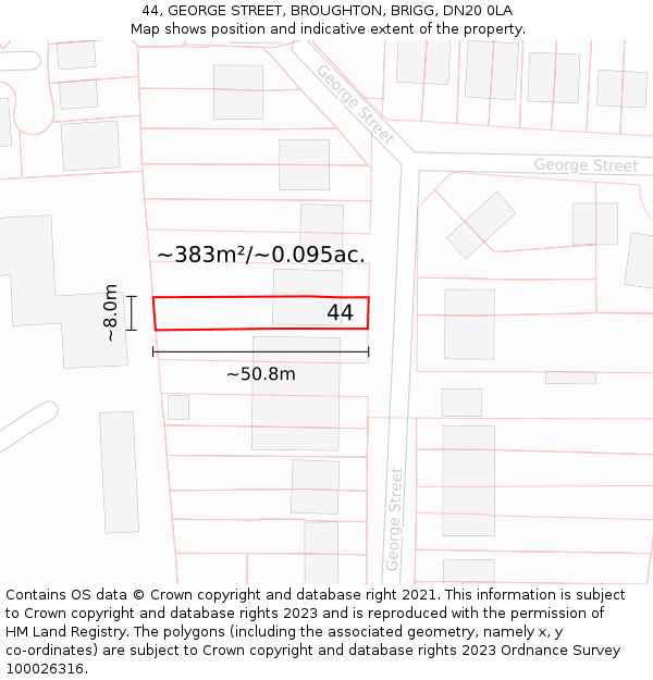 44, GEORGE STREET, BROUGHTON, BRIGG, DN20 0LA: Plot and title map