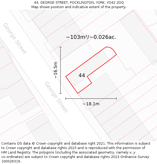 44, GEORGE STREET, POCKLINGTON, YORK, YO42 2DQ: Plot and title map