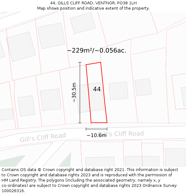 44, GILLS CLIFF ROAD, VENTNOR, PO38 1LH: Plot and title map