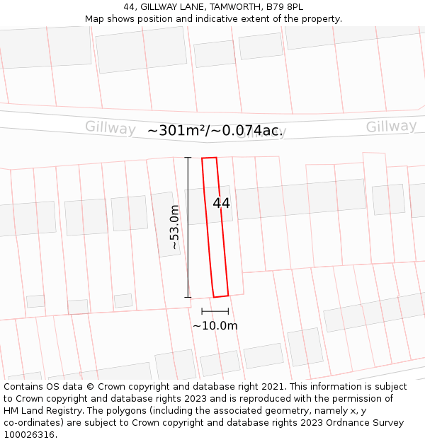 44, GILLWAY LANE, TAMWORTH, B79 8PL: Plot and title map