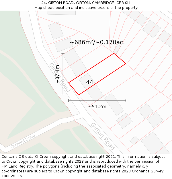 44, GIRTON ROAD, GIRTON, CAMBRIDGE, CB3 0LL: Plot and title map