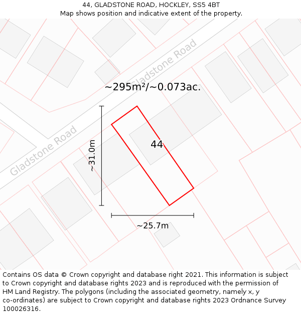 44, GLADSTONE ROAD, HOCKLEY, SS5 4BT: Plot and title map