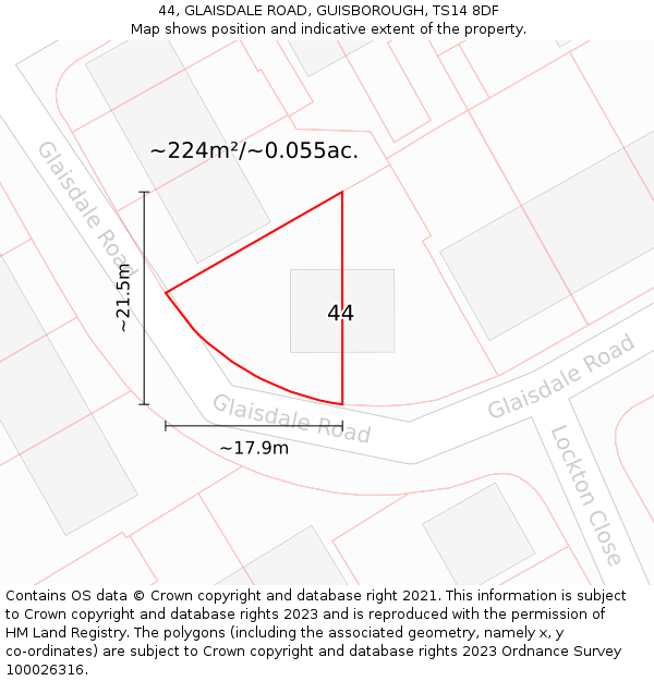 44, GLAISDALE ROAD, GUISBOROUGH, TS14 8DF: Plot and title map