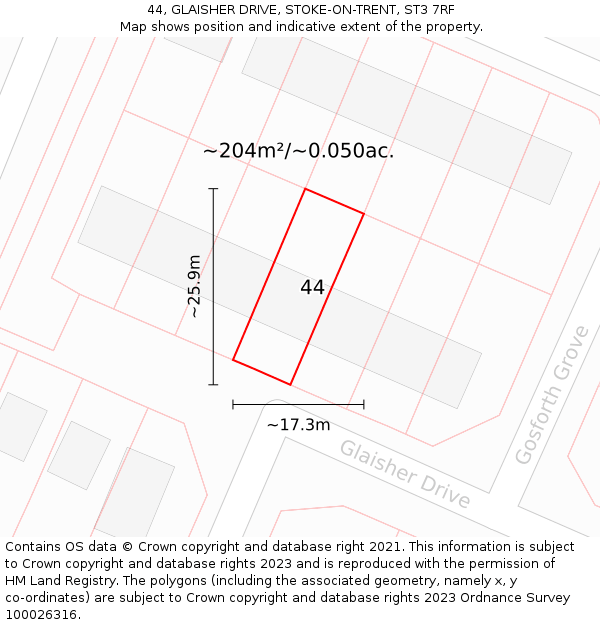 44, GLAISHER DRIVE, STOKE-ON-TRENT, ST3 7RF: Plot and title map