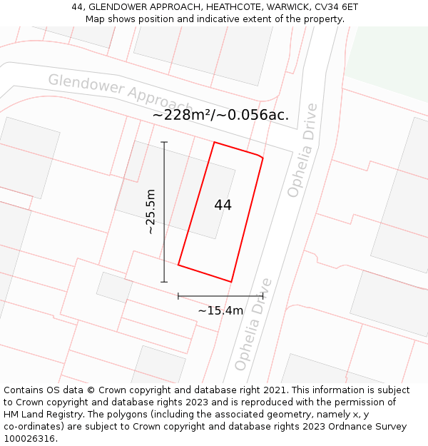 44, GLENDOWER APPROACH, HEATHCOTE, WARWICK, CV34 6ET: Plot and title map