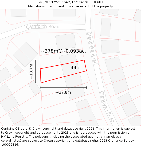 44, GLENDYKE ROAD, LIVERPOOL, L18 9TH: Plot and title map