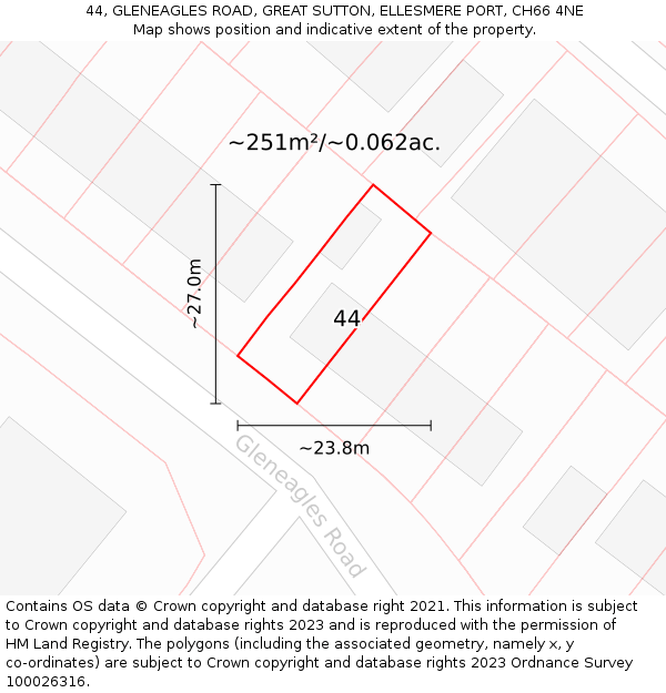 44, GLENEAGLES ROAD, GREAT SUTTON, ELLESMERE PORT, CH66 4NE: Plot and title map