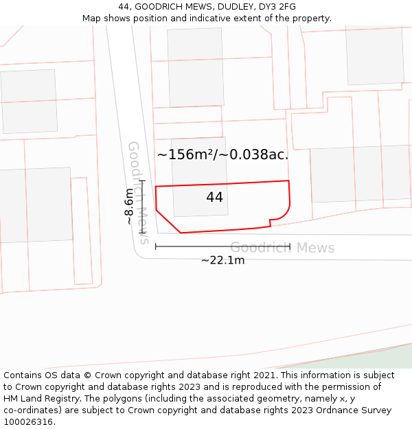 44, GOODRICH MEWS, DUDLEY, DY3 2FG: Plot and title map