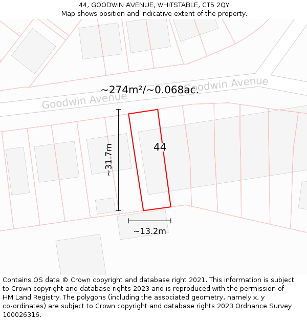 44, GOODWIN AVENUE, WHITSTABLE, CT5 2QY: Plot and title map