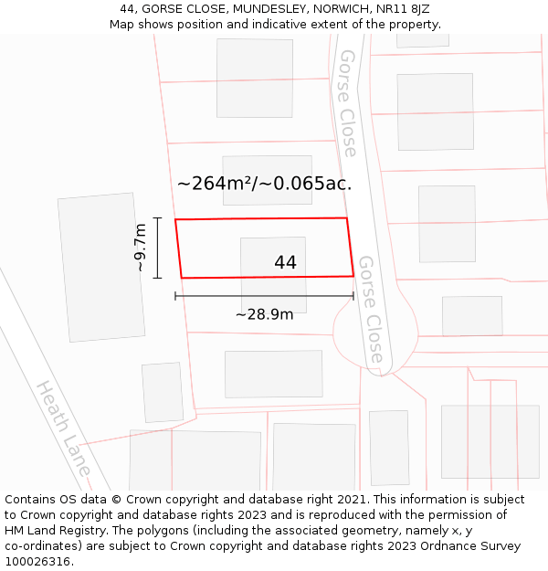 44, GORSE CLOSE, MUNDESLEY, NORWICH, NR11 8JZ: Plot and title map