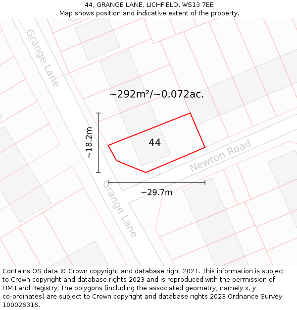 44, GRANGE LANE, LICHFIELD, WS13 7EE: Plot and title map