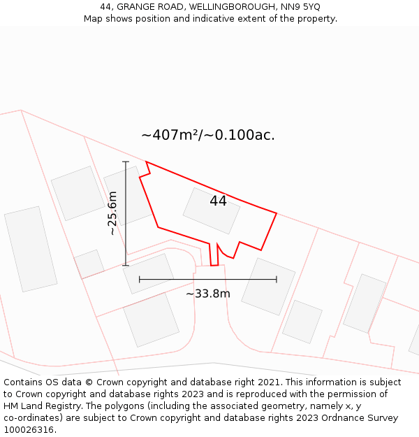 44, GRANGE ROAD, WELLINGBOROUGH, NN9 5YQ: Plot and title map