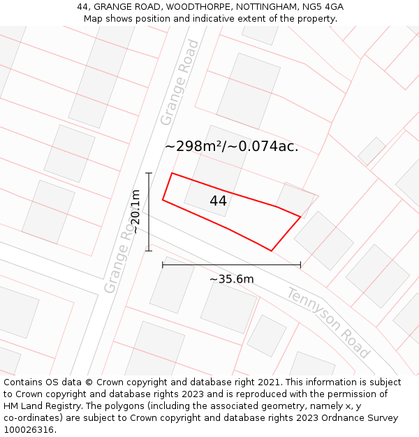 44, GRANGE ROAD, WOODTHORPE, NOTTINGHAM, NG5 4GA: Plot and title map