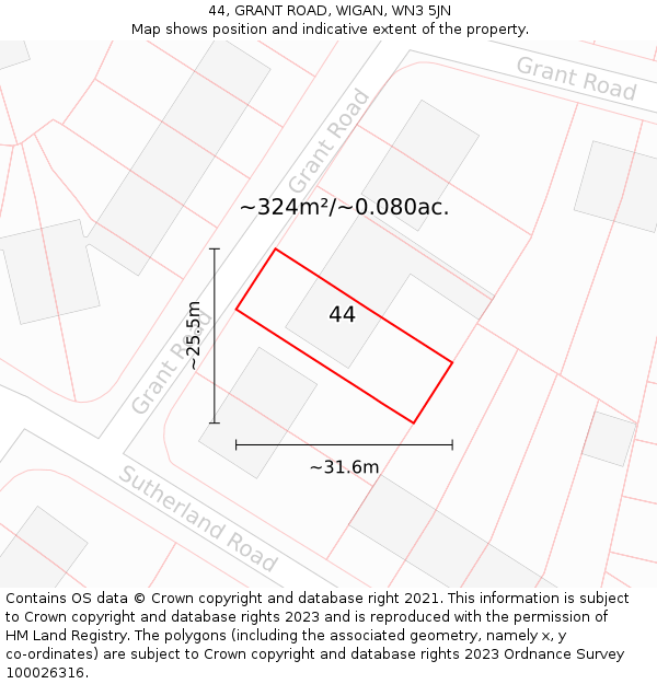 44, GRANT ROAD, WIGAN, WN3 5JN: Plot and title map
