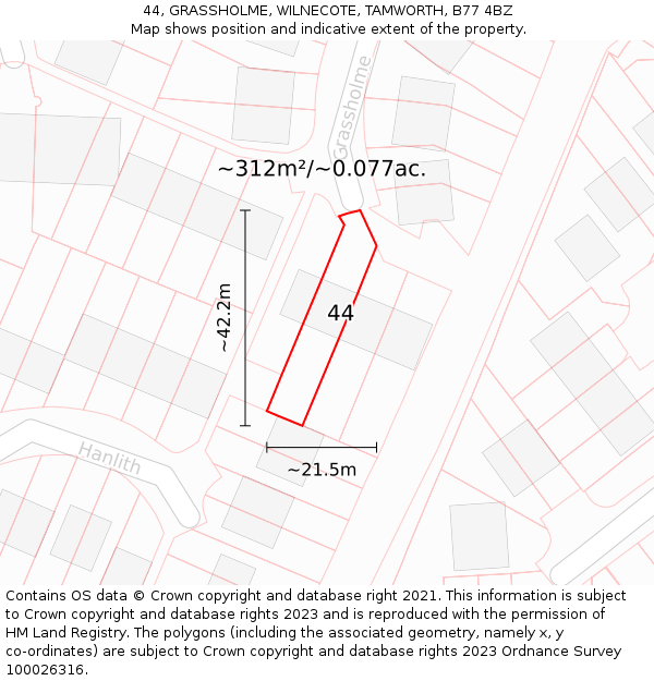 44, GRASSHOLME, WILNECOTE, TAMWORTH, B77 4BZ: Plot and title map