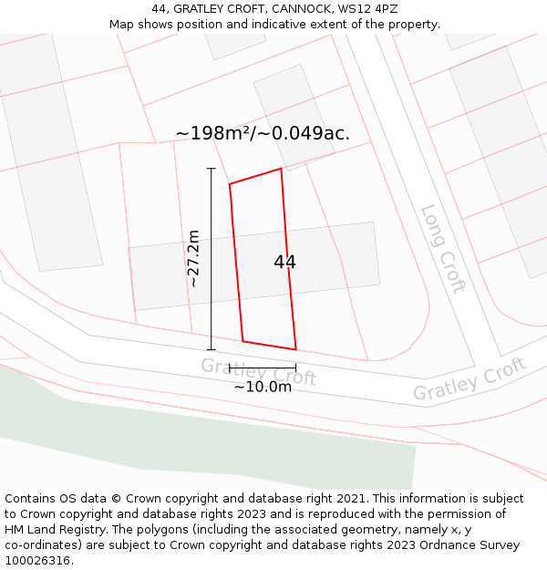 44, GRATLEY CROFT, CANNOCK, WS12 4PZ: Plot and title map