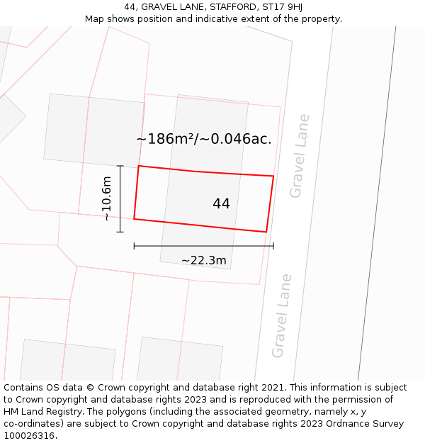 44, GRAVEL LANE, STAFFORD, ST17 9HJ: Plot and title map