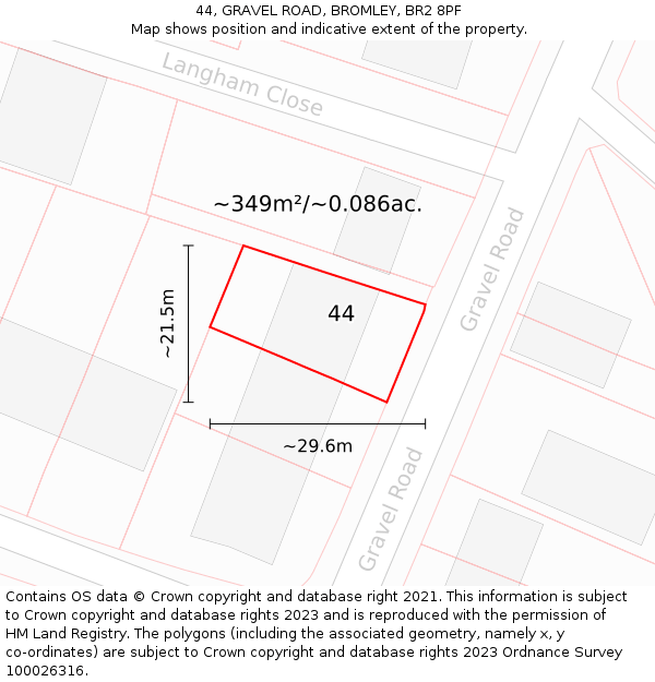 44, GRAVEL ROAD, BROMLEY, BR2 8PF: Plot and title map