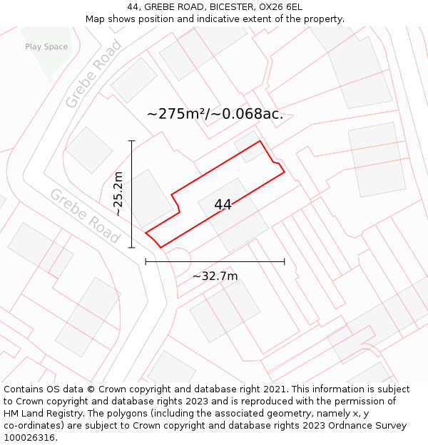 44, GREBE ROAD, BICESTER, OX26 6EL: Plot and title map