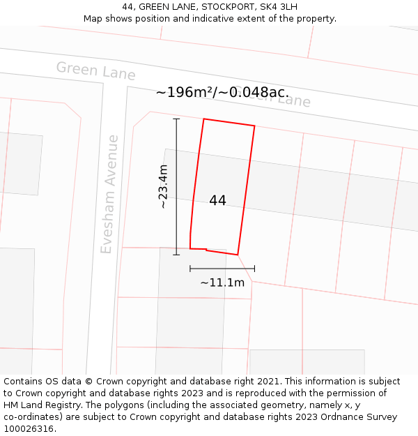 44, GREEN LANE, STOCKPORT, SK4 3LH: Plot and title map