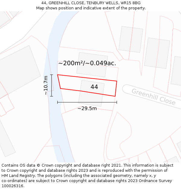 44, GREENHILL CLOSE, TENBURY WELLS, WR15 8BG: Plot and title map