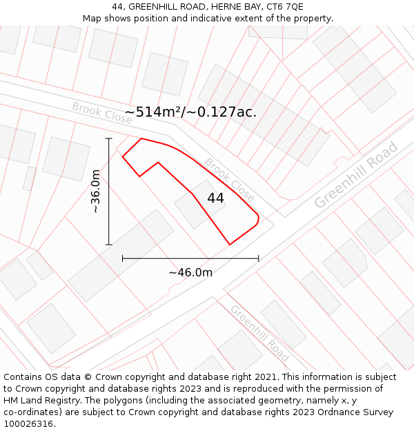 44, GREENHILL ROAD, HERNE BAY, CT6 7QE: Plot and title map