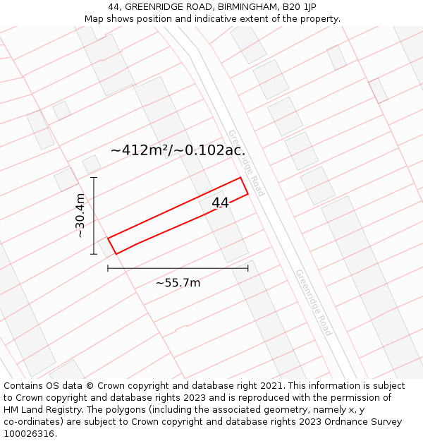 44, GREENRIDGE ROAD, BIRMINGHAM, B20 1JP: Plot and title map