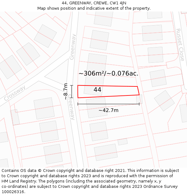 44, GREENWAY, CREWE, CW1 4JN: Plot and title map