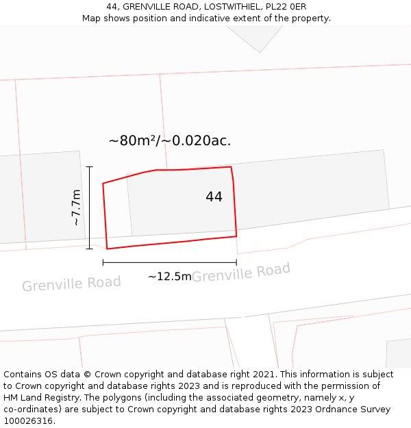 44, GRENVILLE ROAD, LOSTWITHIEL, PL22 0ER: Plot and title map