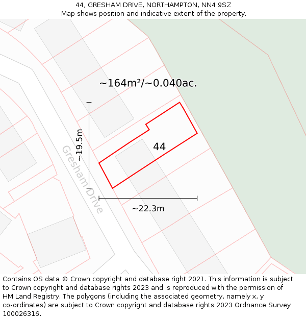 44, GRESHAM DRIVE, NORTHAMPTON, NN4 9SZ: Plot and title map