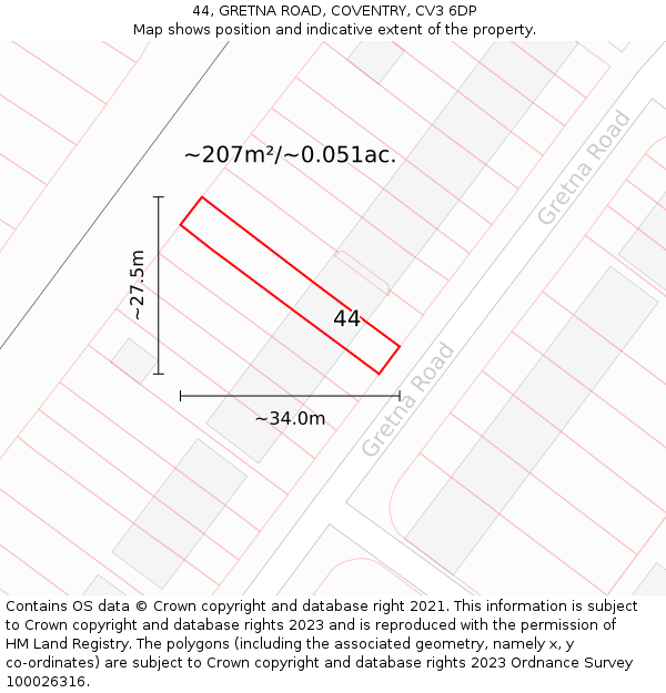 44, GRETNA ROAD, COVENTRY, CV3 6DP: Plot and title map