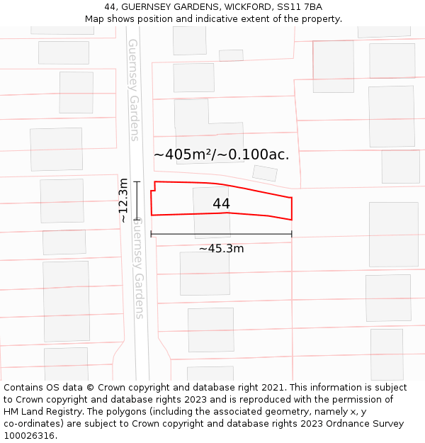 44, GUERNSEY GARDENS, WICKFORD, SS11 7BA: Plot and title map