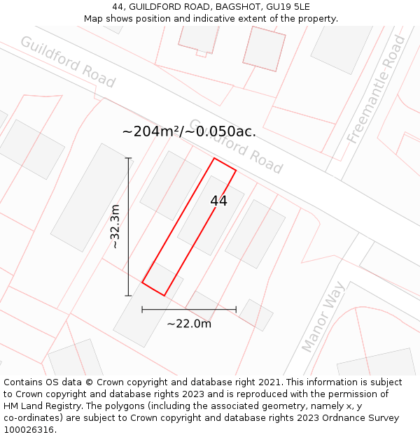 44, GUILDFORD ROAD, BAGSHOT, GU19 5LE: Plot and title map