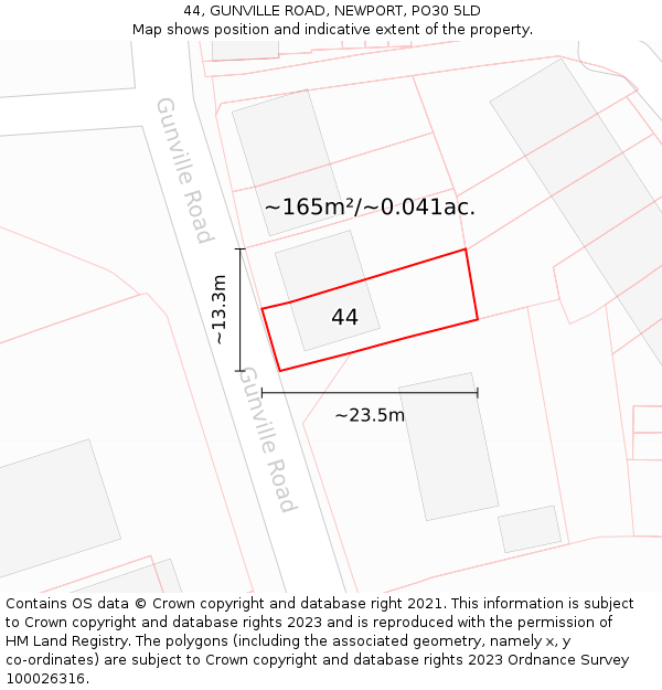 44, GUNVILLE ROAD, NEWPORT, PO30 5LD: Plot and title map