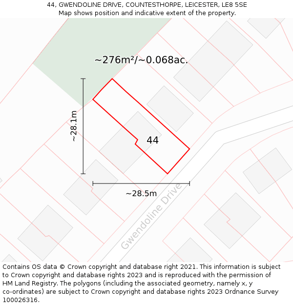 44, GWENDOLINE DRIVE, COUNTESTHORPE, LEICESTER, LE8 5SE: Plot and title map