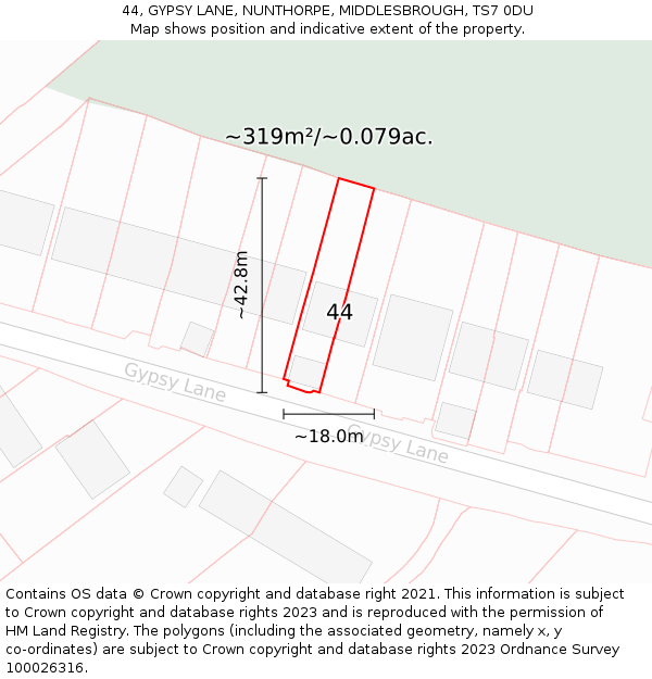 44, GYPSY LANE, NUNTHORPE, MIDDLESBROUGH, TS7 0DU: Plot and title map