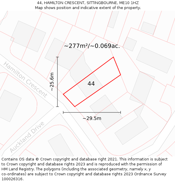 44, HAMILTON CRESCENT, SITTINGBOURNE, ME10 1HZ: Plot and title map