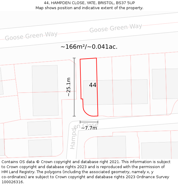 44, HAMPDEN CLOSE, YATE, BRISTOL, BS37 5UP: Plot and title map