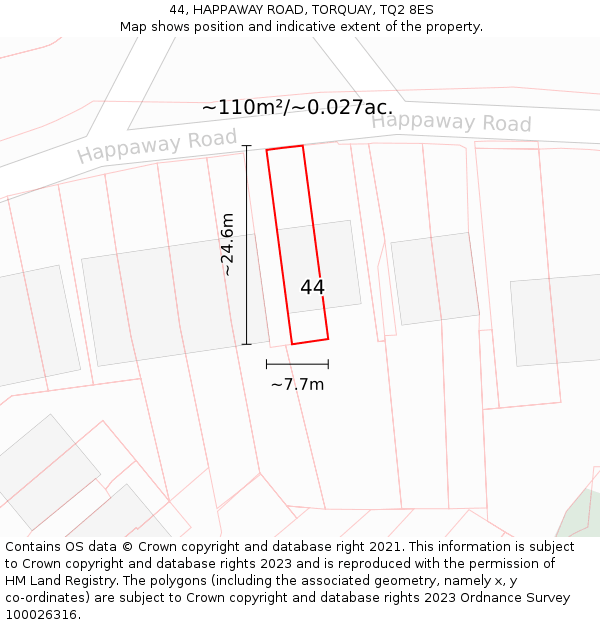 44, HAPPAWAY ROAD, TORQUAY, TQ2 8ES: Plot and title map