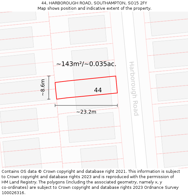 44, HARBOROUGH ROAD, SOUTHAMPTON, SO15 2FY: Plot and title map