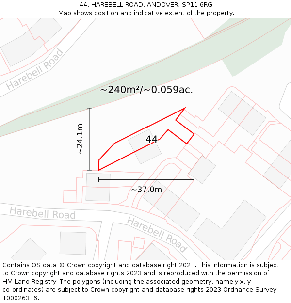 44, HAREBELL ROAD, ANDOVER, SP11 6RG: Plot and title map