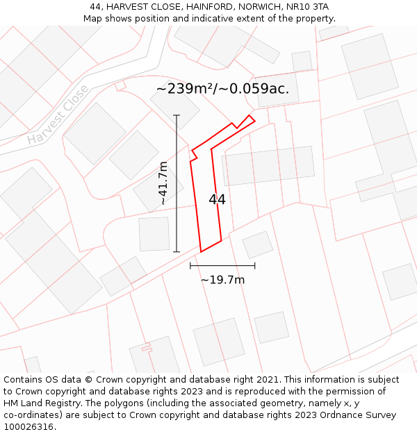 44, HARVEST CLOSE, HAINFORD, NORWICH, NR10 3TA: Plot and title map