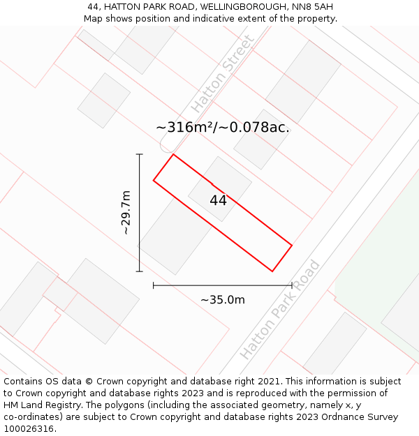 44, HATTON PARK ROAD, WELLINGBOROUGH, NN8 5AH: Plot and title map