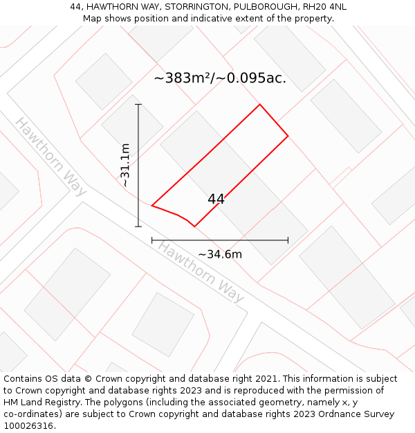 44, HAWTHORN WAY, STORRINGTON, PULBOROUGH, RH20 4NL: Plot and title map