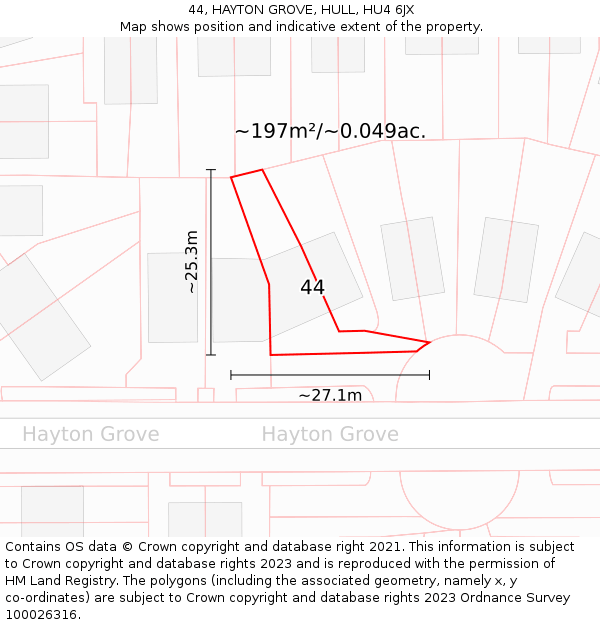 44, HAYTON GROVE, HULL, HU4 6JX: Plot and title map