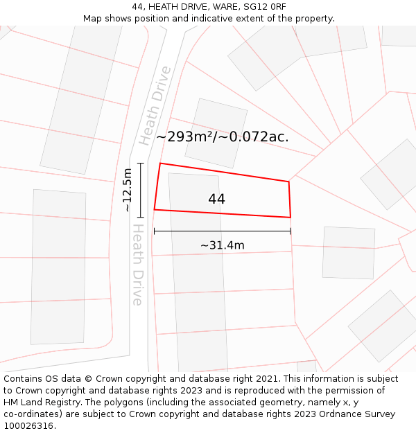 44, HEATH DRIVE, WARE, SG12 0RF: Plot and title map