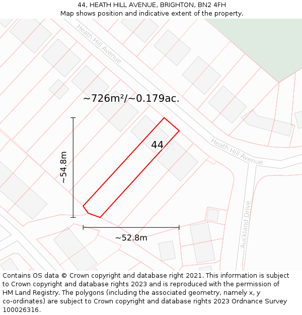 44, HEATH HILL AVENUE, BRIGHTON, BN2 4FH: Plot and title map